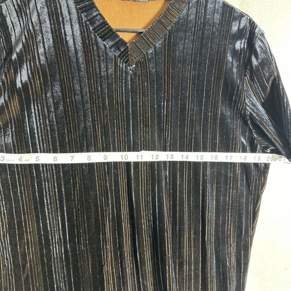 Krush Mens L Black Velvet Striped V-Neck Shirt VTG - Picture 5 of 9